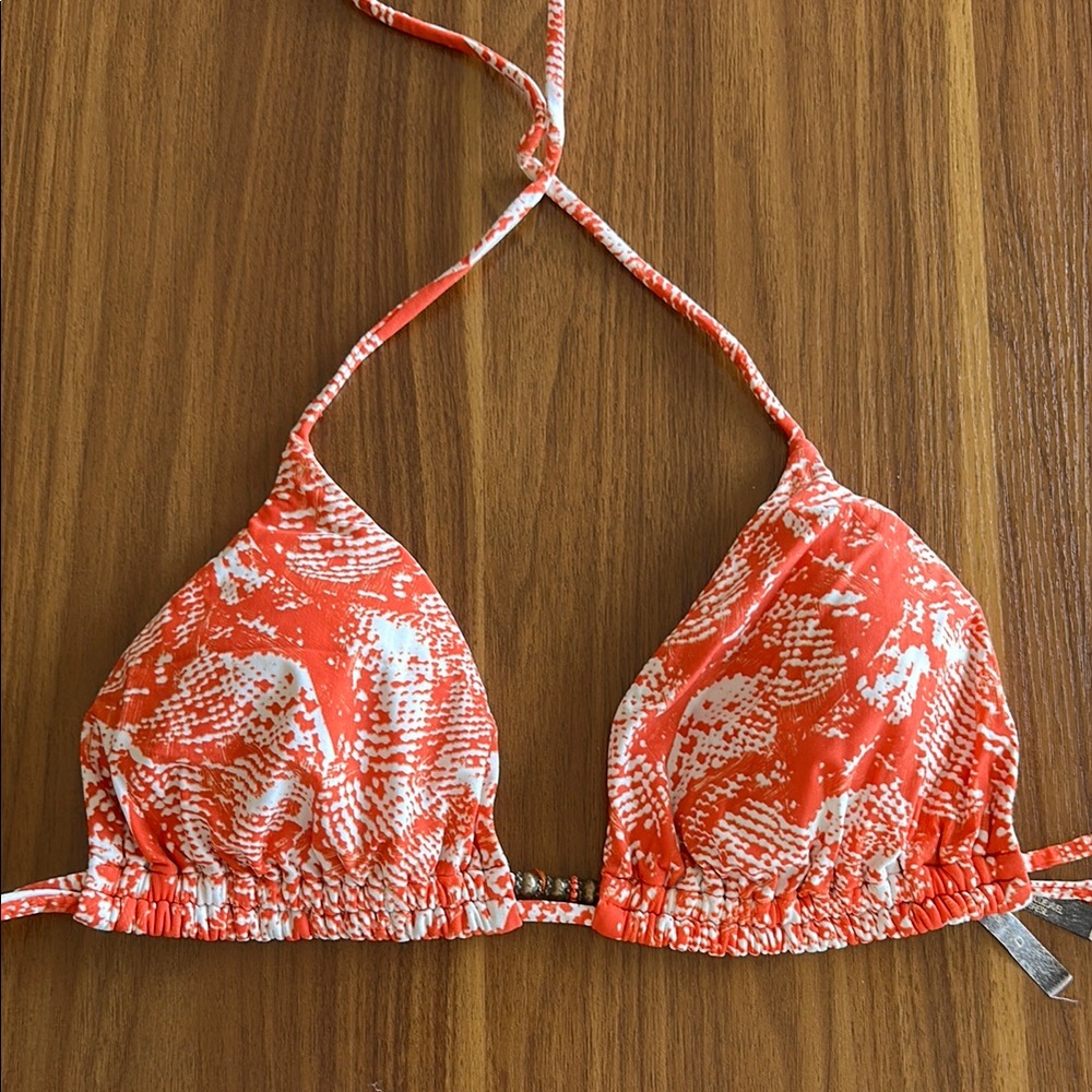 GUC Sofia by VIX D-Cup Orange and White Patterned Halter Bikini Top 🧜‍♀️